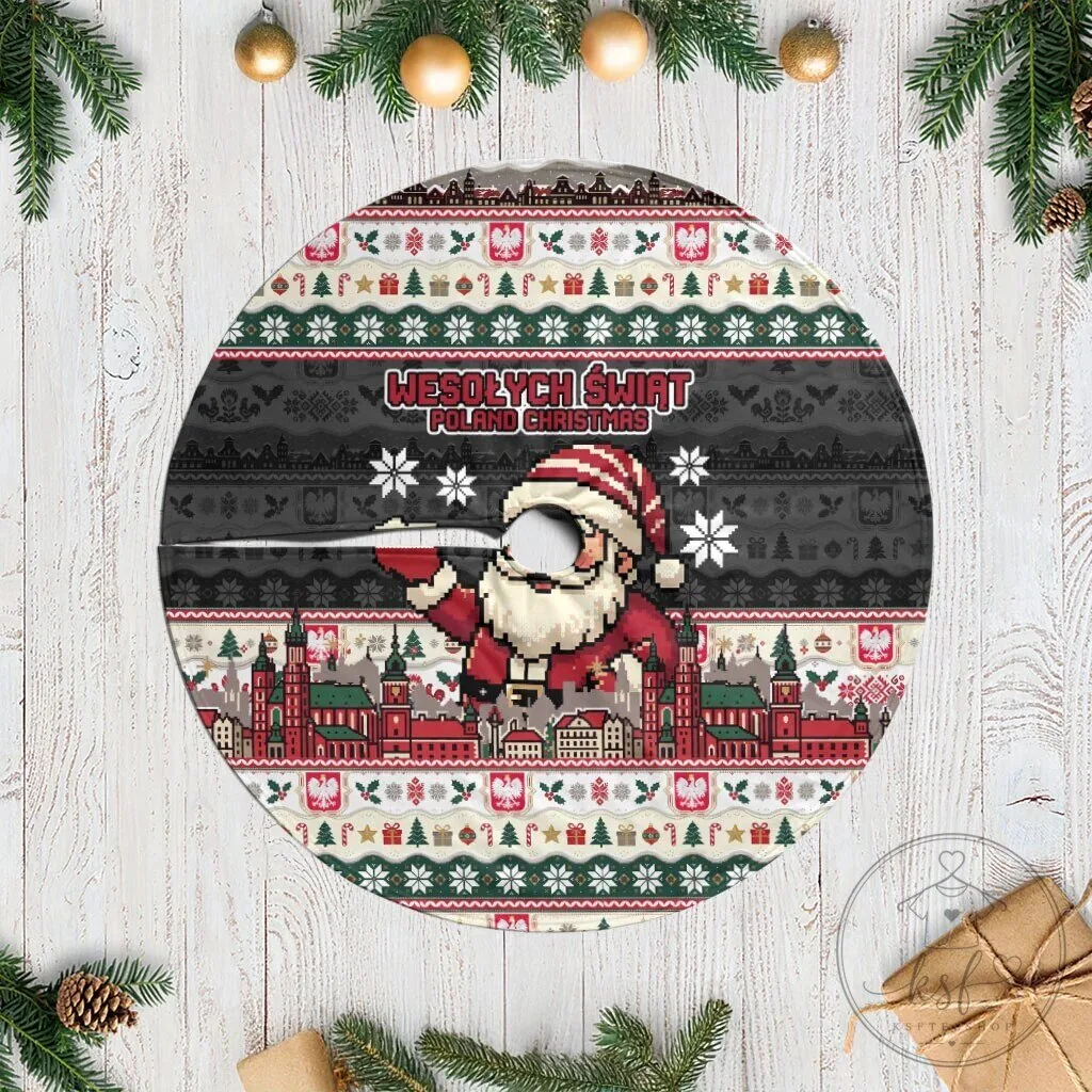 Poland Christmas Tree Skirt Polish Eagle Santa Claus Wesolych Swiat Holiday Decor