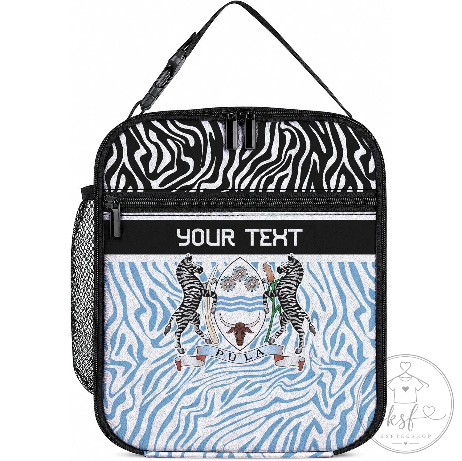 Botswana Flag Zebra Print Personalized Lunch Bag Insulated Cooler Tote