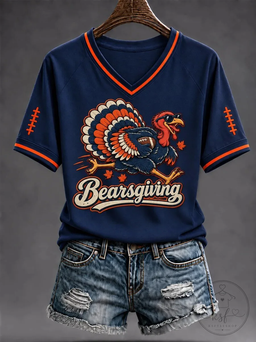 Bearsgiving Gameday Football Turkey V-Neck T-Shirt
