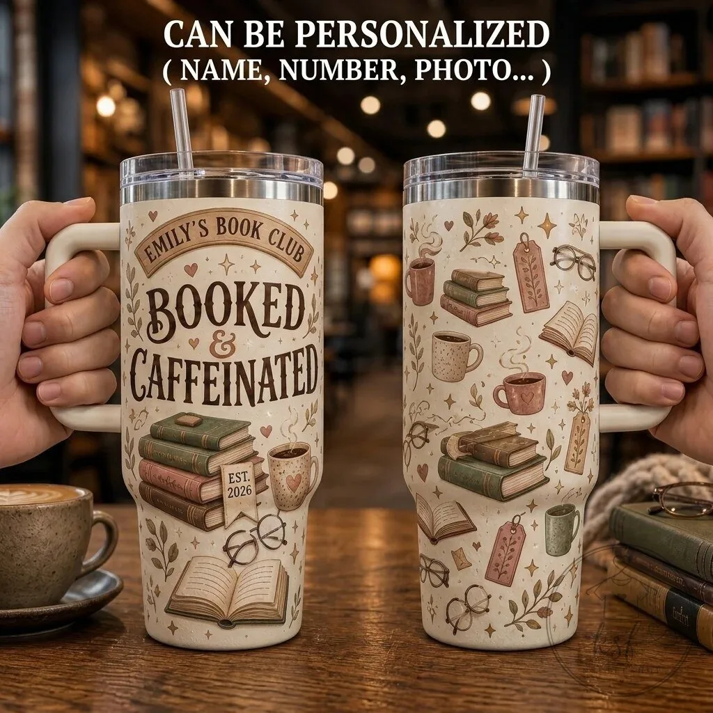 Personalized Booked and Caffeinated Book Club Reader Insulated Tumbler with Handle
