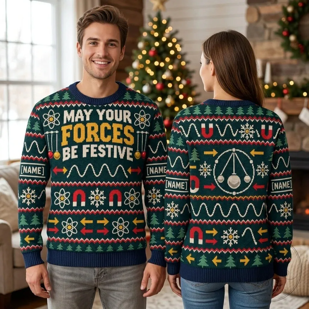May Your Forces Be Festive Physics Teacher Ugly Christmas Sweater