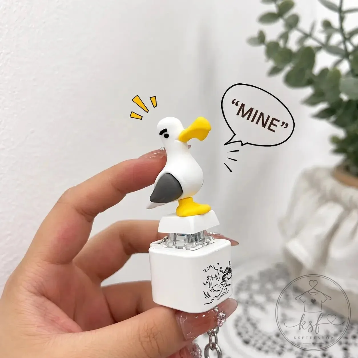 Mine Seagull Funny Sound and LED Light Button Keychain