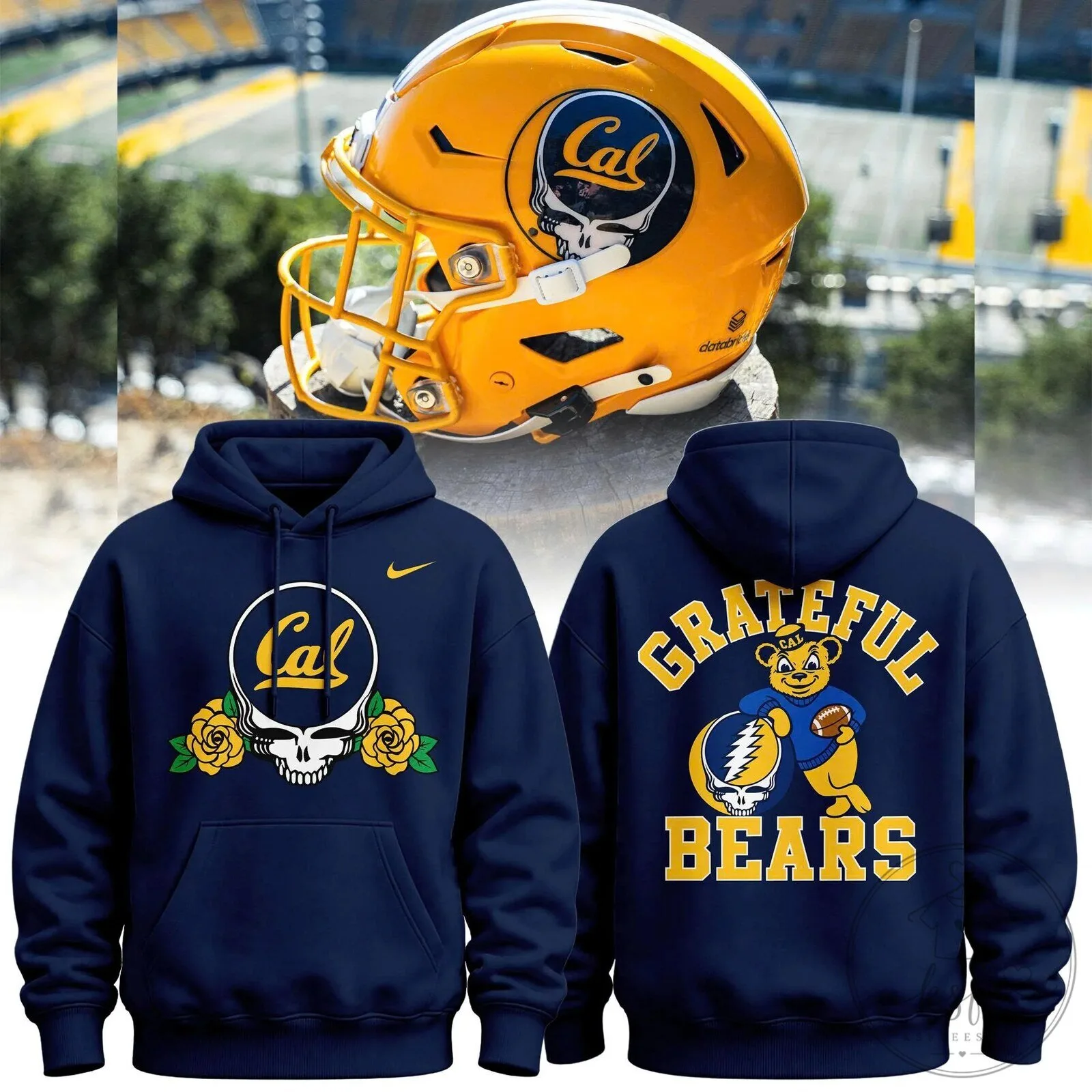 Grateful Dead Skull and Roses Hoodie featuring California Golden Bears Football Design