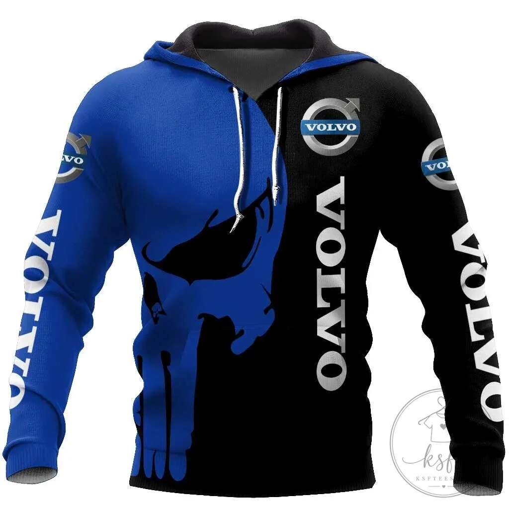 Volvo Blue and Black Skull Design Automotive Fan Hoodie