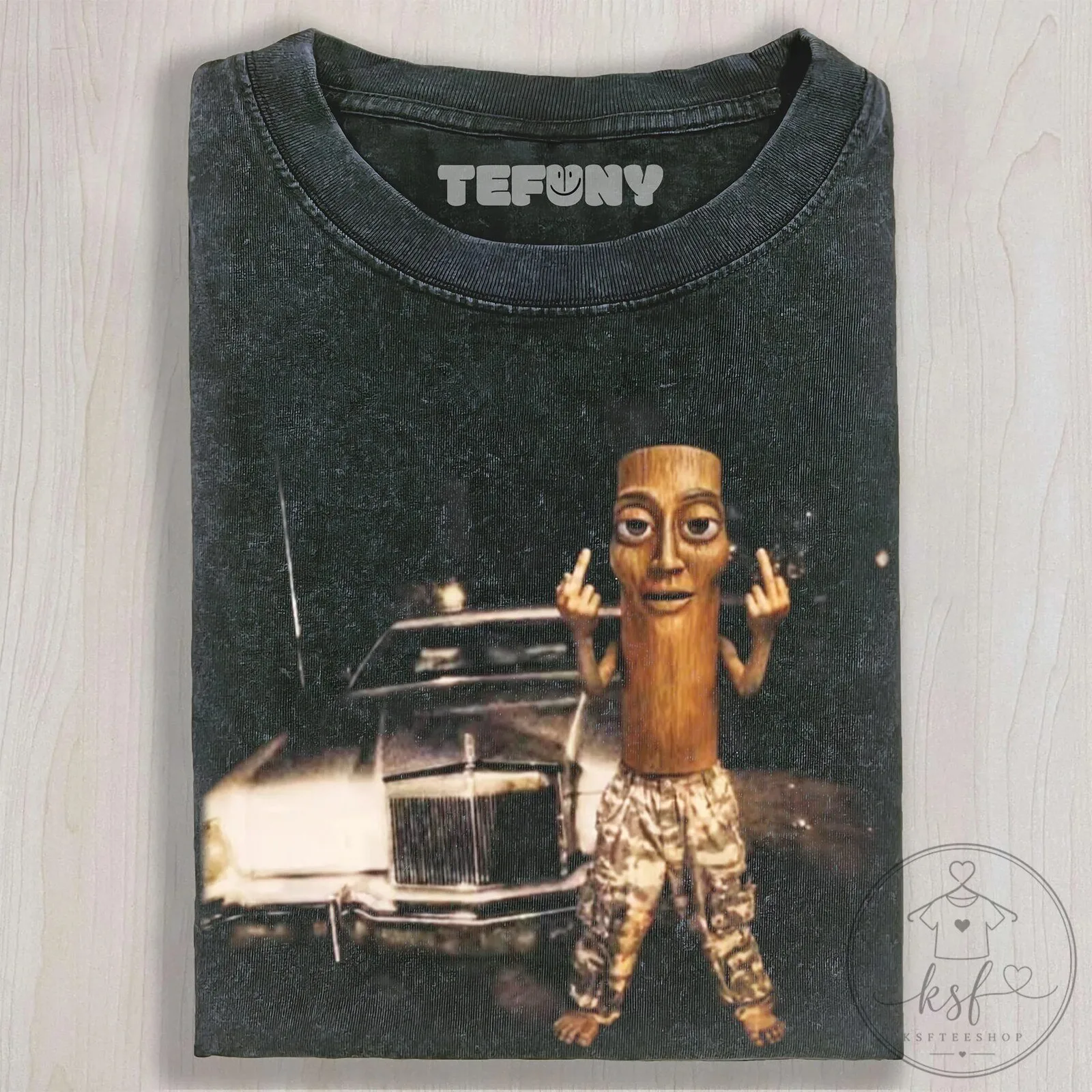 Funny Middle Finger Wood Figure in Front of Car Dark Humor T-Shirt 7 Funny Middle Finger Wood Figure in Front of Car Dark Humor T-Shirt