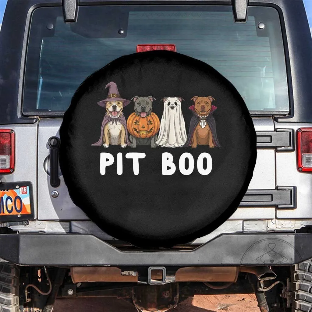 Pit Bull Dog Halloween Ghost Pumpkin Witch Costume Spare Tire Cover