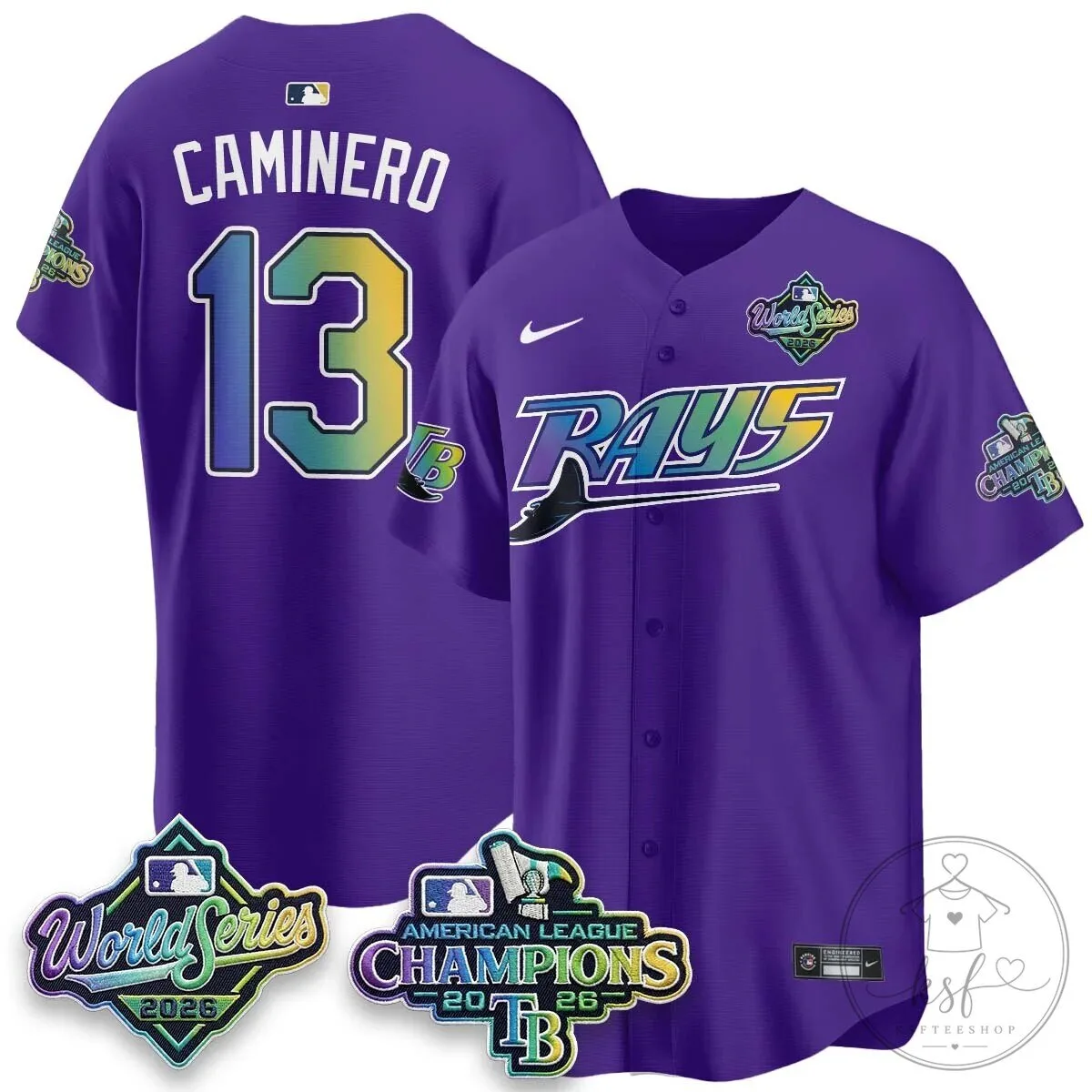 Tampa Bay Rays 2026 American League Champions Wander Caminero Baseball Jersey