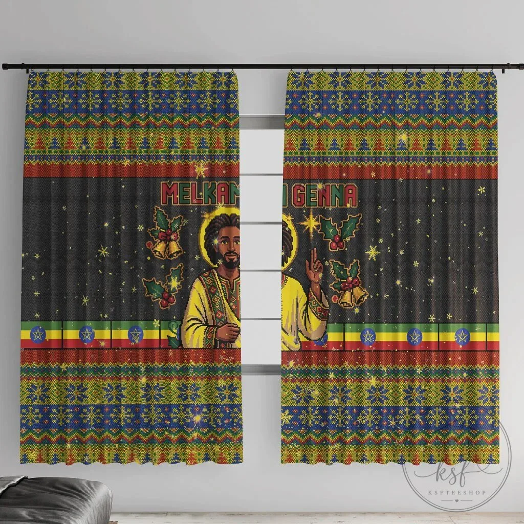 Ethiopian Melkam Genna Jesus Christmas Window Curtain