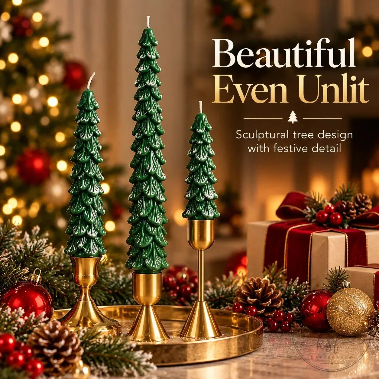 Christmas Tree Shaped Decorative Candle - Festive Holiday Home Decor