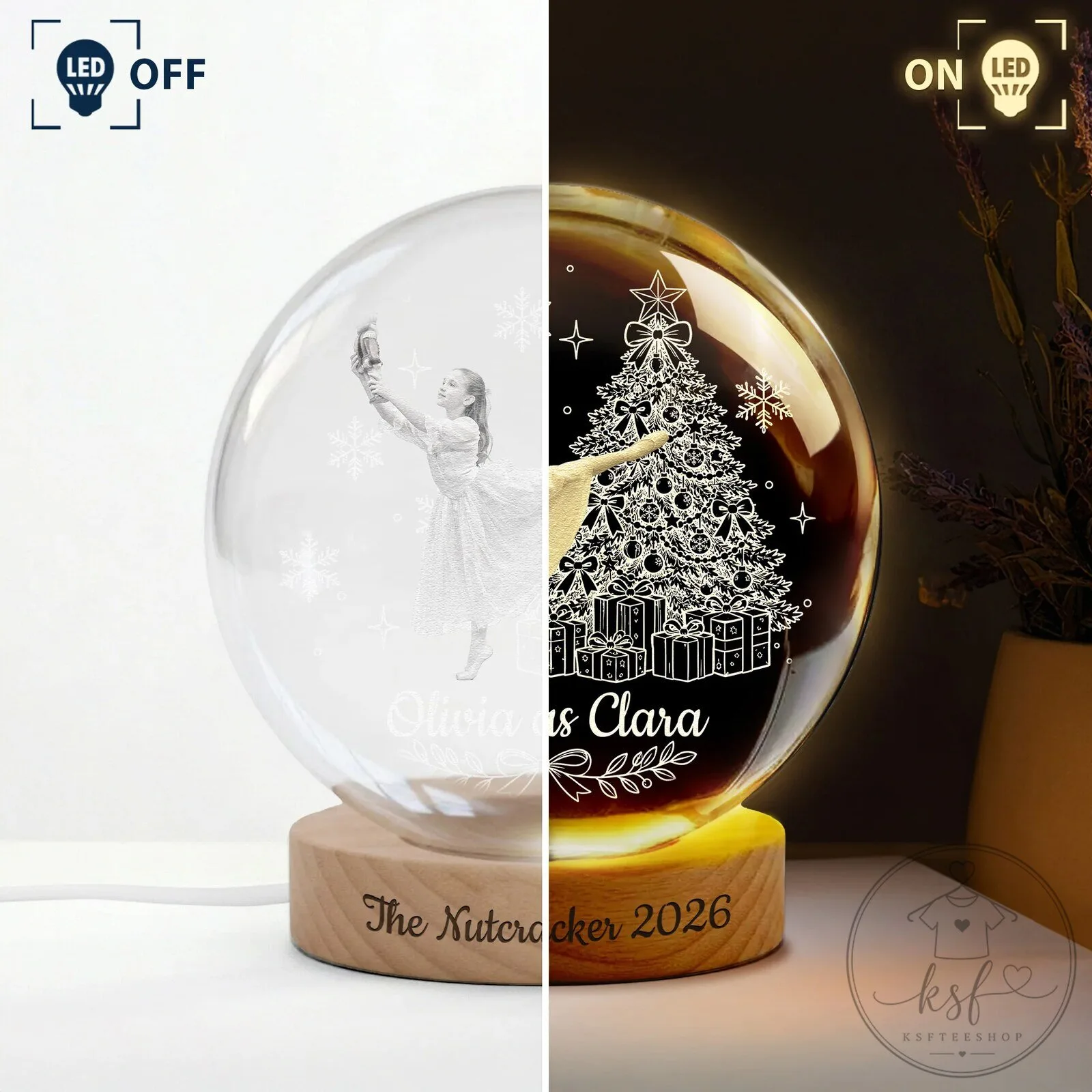 Personalized Nutcracker Ballet Clara Dancer Christmas Crystal Ball Night Light 11 Personalized Nutcracker Ballet Clara Dancer Christmas Crystal Ball Night Light