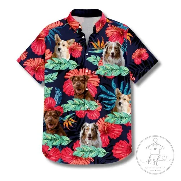 Personalized Pet Photo Dog Faces Custom Tropical Hawaiian Shirt