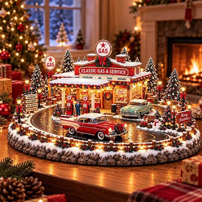 Christmas Classic Gas Station Village Lighted Vintage American Gas Station Figurine 6 Christmas Classic Gas Station Village Lighted Vintage American Gas Station Figurine