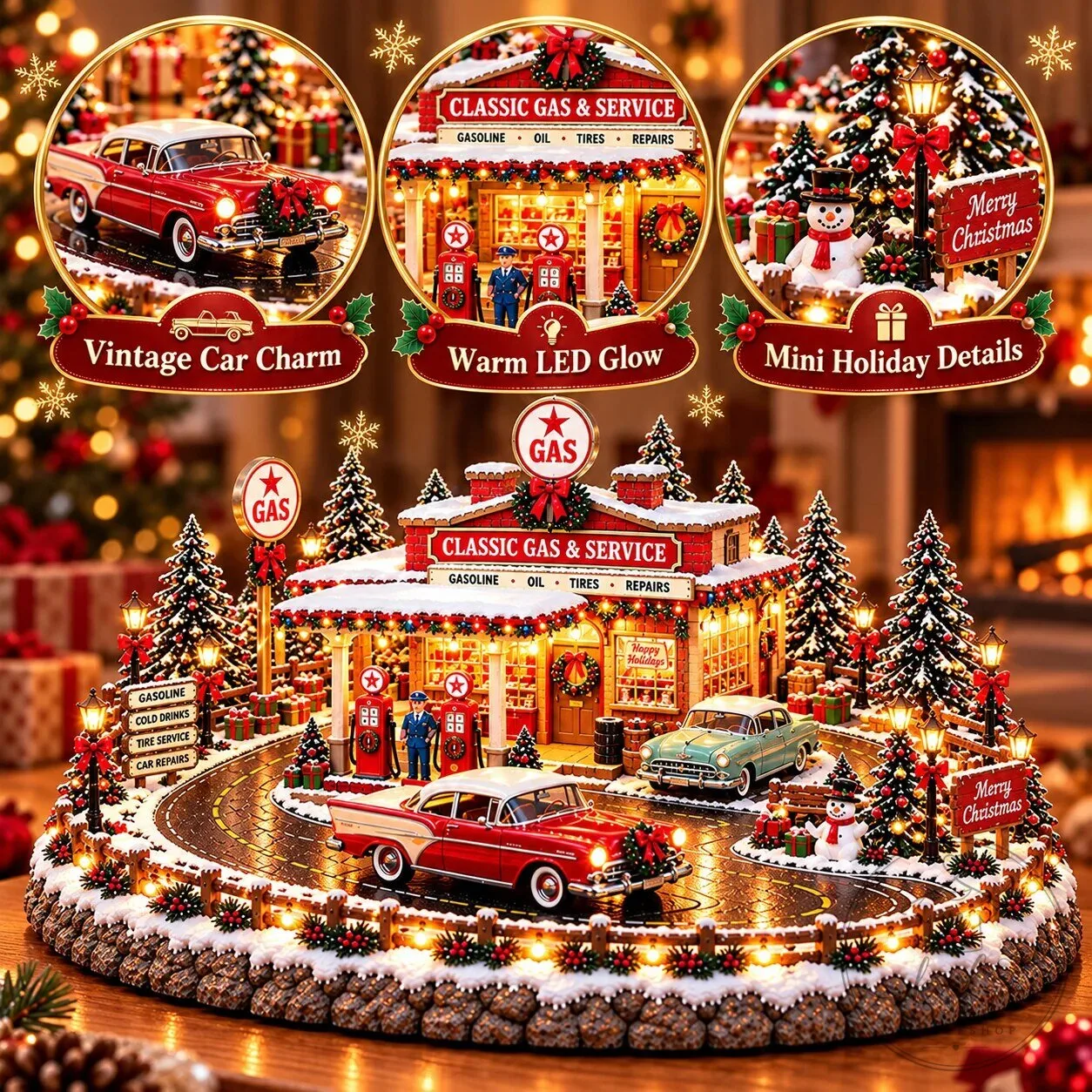 Christmas Classic Gas Station Village Lighted Vintage American Gas Station Figurine 7 Christmas Classic Gas Station Village Lighted Vintage American Gas Station Figurine