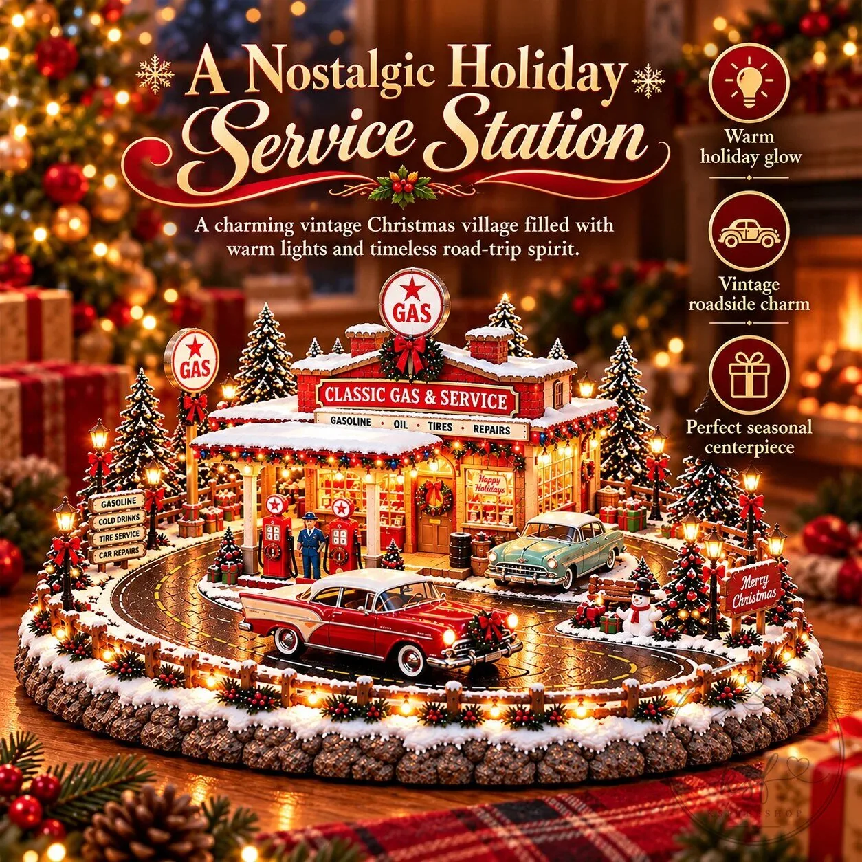 Christmas Classic Gas Station Village Lighted Vintage American Gas Station Figurine 9 Christmas Classic Gas Station Village Lighted Vintage American Gas Station Figurine