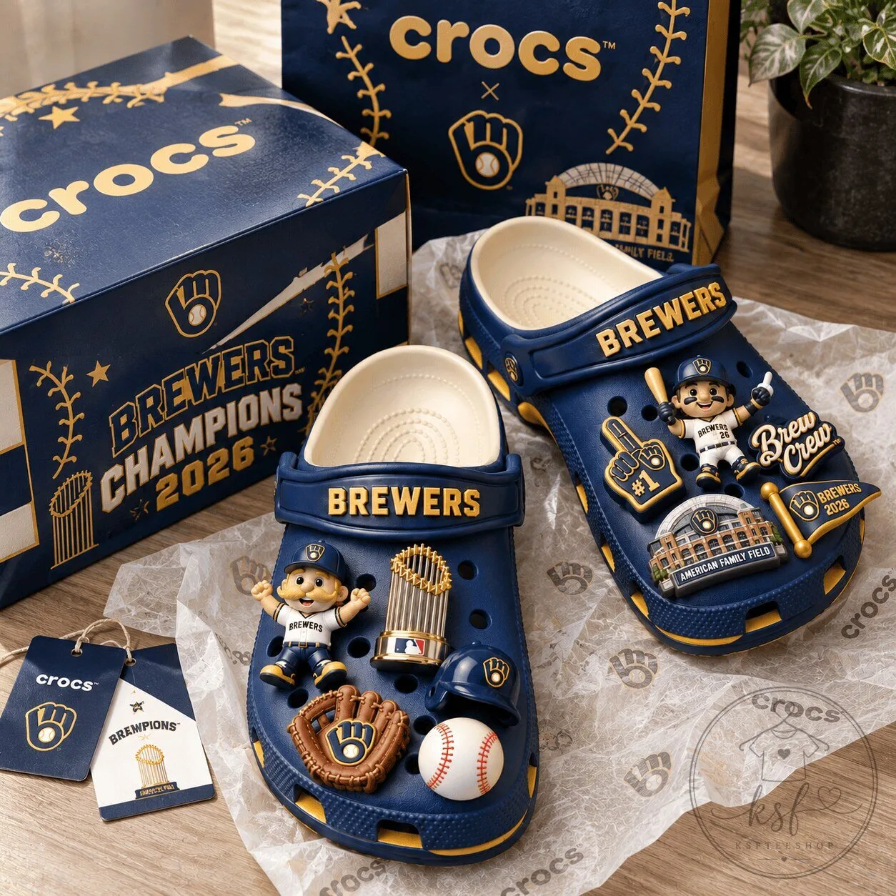 Milwaukee Brewers Baseball Team Champions Crocs Clogs Shoes